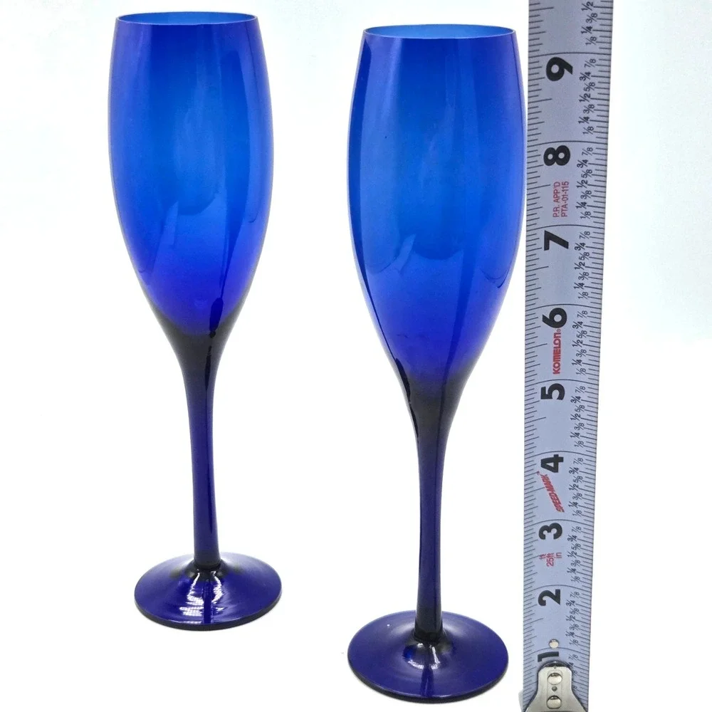 Vintage Libbey Cobalt Blue‎ Glass Champagne Flutes Barware, Set of 2
